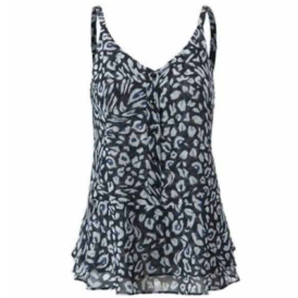 Cabi Blue Animal Print Purr Cami Tank Top Blouse Style 5362 Sz XS